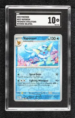Vaporeon Reverse Foil Pokemon Prismatic Evolutions PRE SGC 10 GEM - Image 1