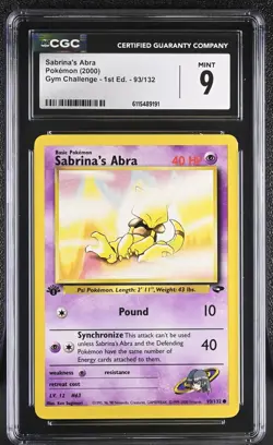 CGC MINT 9 Pokemon Sabrina's Abra 93/132 2000 Gym Challenge 1st Edition - Image 1