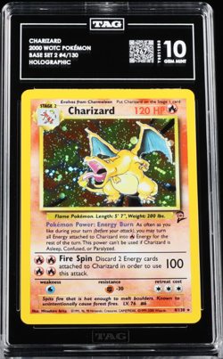 POKEMON 2000 CHARIZARD BASE SET 2 #4/130 TAG 10 POP 1!!! - Image 1