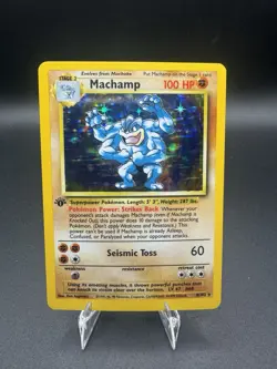 Pokemon Machamp 1st First Edition Base Set 8/102 Rare Holo Card Holo MP - Image 1