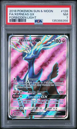 2018 POKEMON SUN & MOON FORBIDDEN LIGHT #126 FULL ART/XERNEAS GX PSA 7 - Image 1