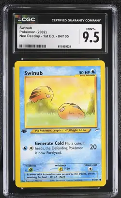 CGC MINT+ 9.5 Pokemon Swinub 84/105 2002 Neo Destiny 1st Edition - Image 1