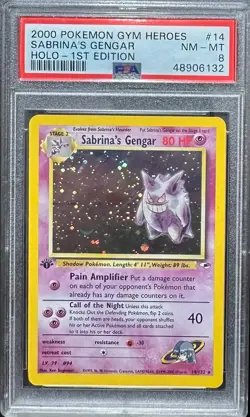 Pokemon Sabrina's Gengar 2000 Gym Heroes #14 Holo 1st Edition PSA 8 - Image 1