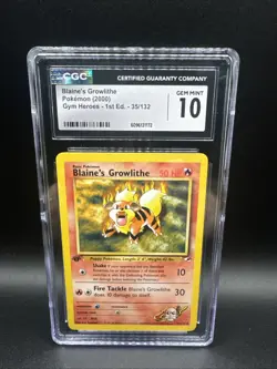 Pokemon Blaine's Growlithe Gym Heroes 1st Edition 35/132 2000 CGC 10 Low Pop - Image 1
