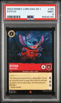 2023 DISNEY LORCANA EN 1-THE FIRST CHAPTER #125 STITCH - ABOMINATION PSA 9 - Image 1