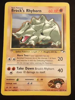Brock's Rhyhorn - 22/132 - Pokemon Gym Heroes Unlimited Rare Card WOTC MP - Image 1