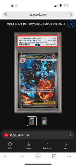 2025 POKEMON PFL SPECIAL ILLUSTRATION RARE #125 MEGA CHARIZARD X EX PSA 10 - Image 1