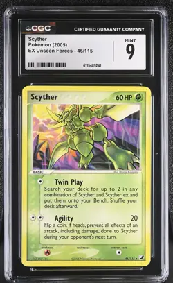 CGC MINT 9 Pokemon Scyther 46/115 2005 EX Unseen Forces - Image 1