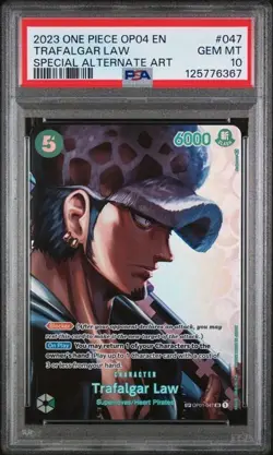 ONE PIECE TRAFALGAR LAW 2023 OP04-KINGDOMS OF INTRIGUE #047 PSA 10 - Image 1
