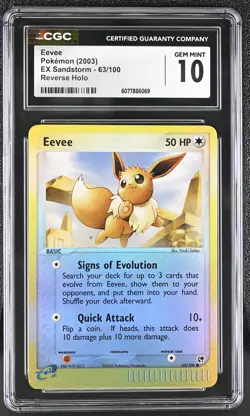 CGC 10 GEM MINT Eevee 2003 EX Sandstorm 63/100 Reverse Holo Pokemon Card - Image 1