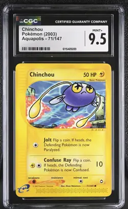 CGC MINT+ 9.5 Pokemon Chinchou 71/147 2003 Aquapolis - Image 1