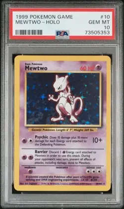 1999 POKEMON GAME #10 MEWTWO HOLO PSA 10 - Image 1