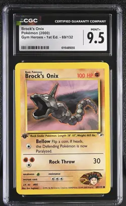CGC MINT+ 9.5 Pokemon Brock's Onix 69/132 2000 Gym Heroes 1st Edition - Image 1