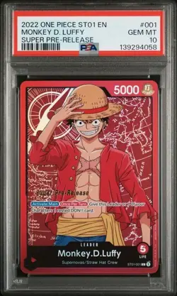 ONE PIECE MONKEY D. LUFFY 2022 ST01-STRAW HAT CREW #001 PSA 10 - Image 1