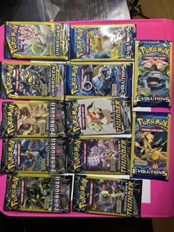 Pokemon FUN PACK LOT, 12 Packs 4 XY EVO 3 S&M LT 3 S&M FL & 3 S&M UB - Image 1