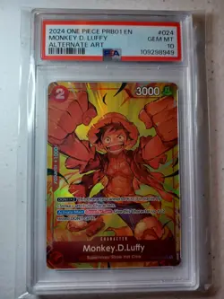 PSA 10 Gem Mint One Piece PRB01 Luffy Alternate Art OP01-024 English - Image 1