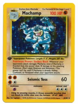 Pokemon Card: Machamp HOLO 8/102 Base 1st Edition Off Center OC Error Rare! EX - Image 1