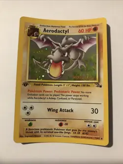 1st Edition Aerodactyl 1/62 PRERELEASE Gold Stamp Fossil Holo 1999 Pokemon Card - Image 1