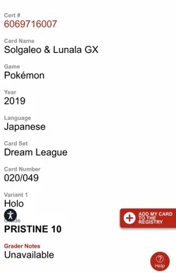 CGC Pristine 10 Black Label Solgaleo & Lunala GX 020 Dream League Pokemon - Image 3