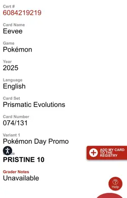 CGC 10 Pristine Black Label Pokemon Day STAMPED Promo Eevee 074! *Population 84* - Image 3