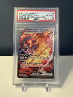 2025 POKEMON DRI EN-DESTINED RIVALS #229 TEAM ROCKET'S MOLTRES EX PSA 10 - Image 1