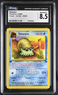 CGC NM/Mint+ 8.5 Pokemon Omanyte 52/62 1999 Fossil 1st Edition - Image 1