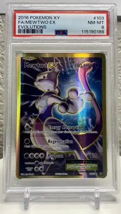 MewTwo EX FULL ART 2016 Pokemon XY Evolutions 103/108 PSA 8 FREE SHIPPING - Image 1