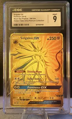 CGC Mint 9 Solgaleo GX Black Star Promo SM104a Gold Pokemon Card Hidden Fates - Image 1