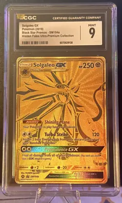 CGC Mint 9 Solgaleo GX Black Star Promo SM104a Gold Pokemon Card Hidden Fates - Image 2