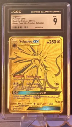 CGC Mint 9 Solgaleo GX Black Star Promo SM104a Gold Pokemon Card Hidden Fates - Image 3