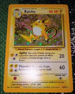 POKEMON TCG RAICHU HOLO BASE SET CARD RARE 14/102 EXCELLENT CONDITION - Image 1