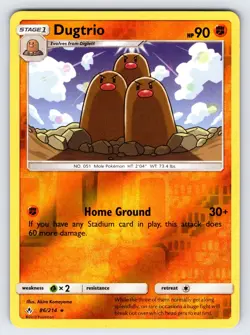 Dugtrio 86/214 2019 SM Unbroken Bonds Pokemon Card Reverse Holo Rare - Nm - Image 1