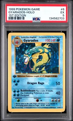 1999 Pokemon Game #6 Gyarados Holo 1st Edition Shadowless PSA 5 EX - Image 1
