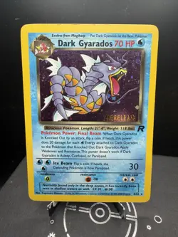 Pokemon TCG WOTC Team Rocket Dark Gyarados 8/82 Prerelease Holo SWIRL DMG Crease - Image 1