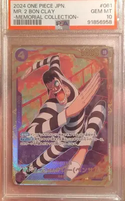 One Piece Mr. 2 Bon Clay Memorial Collection 061 Full Art Holo PSA 10 Japanese - Image 1