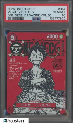 2025 ONE PIECE JPN PROMOS ONE PIECE MAGAZINE VOL.20 #014 MONKEY D. LUFFY PSA 10 - Image 1
