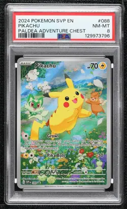 Pikachu (Paldea Adventure Chest) Holo Pokemon Scarlet & Violet Black Star PSA 8 - Image 1