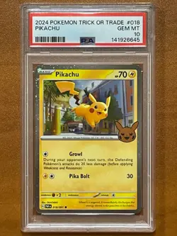 GEM MINT PSA 10 Trick or Trade 2024 Pikachu 018/091 Cosmos Holo Common Pokemon - Image 1