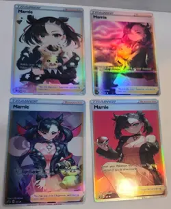 Lot of 4 Custom holo Marnie Trainer Pokemon Trading Card sleeved & top loaded - Image 1