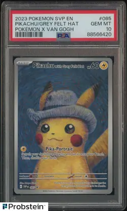 2023 Pokemon SVP En Pokemon X Van Gogh #085 Pikachu Grey Felt Hat PSA 10 - Image 1