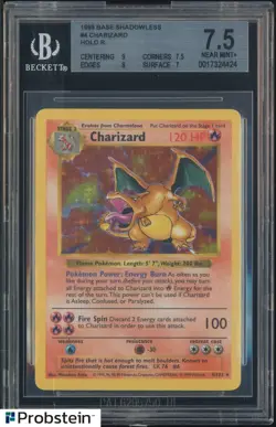 1999 Pokemon Base Set Shadowless #4 Charizard Holo Rare BGS 7.5 w/ 9 - Image 1