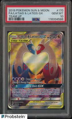 2019 Pokemon Sun & Moon Team Up #170 FA Latias & Latios Gx PSA 10 GEM MINT - Image 1