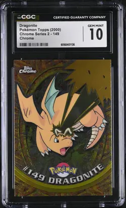CGC 10 GEM MINT Dragonite Topps 2000 Chrome Series 2 149 Chrome Pokemon Card - Image 1