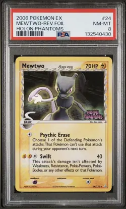 2006 POKEMON EX HOLON PHANTOMS #24 MEWTWO-REVERSE FOIL Graded PSA 8 - Image 1