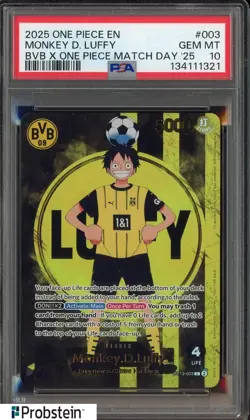 2025 ONE PIECE PROMOS BVB X ONE PIECE MATCH DAY 2025 #003 MONKEY D. LUFFY PSA 10 - Image 1