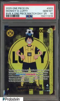2025 ONE PIECE PROMOS BVB X ONE PIECE MATCH DAY 2025 #003 MONKEY D. LUFFY PSA 10 - Image 1