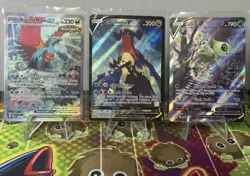 Pokemon TCG Roaring Moon ex, Garchomp V, Celebi V Holo Card Lot - Image 1