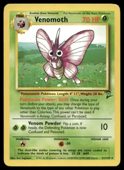 LP Venomoth 31/130 Non Holo Rare Base Set 2 Pokemon Card WOTC English TCG 2000 - Image 1