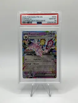 Pokemon Prismatic Evolutions Espeon ex 034/131 Surprise Box Stamped PSA 10 - Image 1