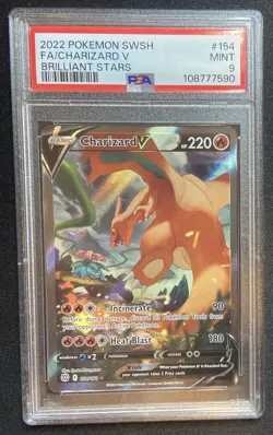 2022 POKEMON SWORD & SHIELD BRILLIANT STARS #154 FULL ART/CHARIZARD V PSA 9 - Image 1